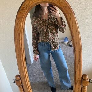 Floral Button-Up Shirt and Blue Jeans